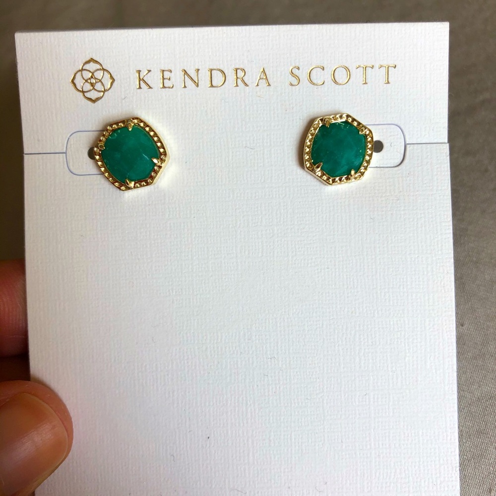 Kendra Scott Gold Stud Earrings in Dark Teal